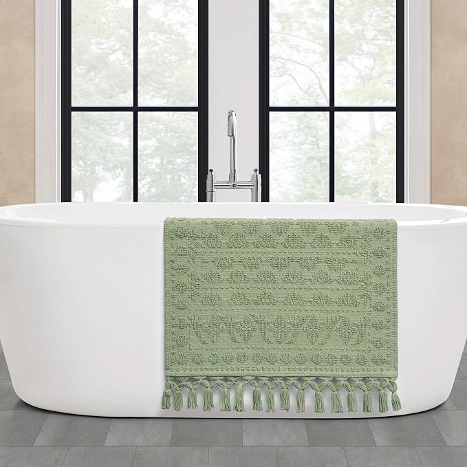 French Connection Nellore Bath Rugs, Woven and Beaded Bath Mats, Durable and Thick Bath Mats for Bathroom and Shower Rugs, 24" x 64", Sage Green