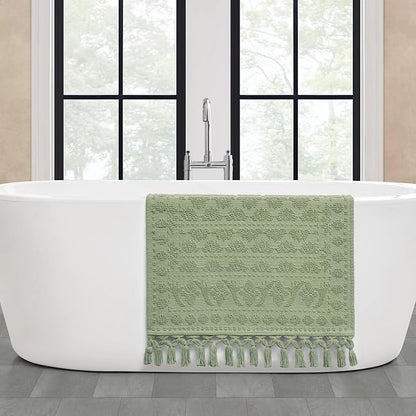 French Connection Nellore Bath Rugs, Woven and Beaded Bath Mats, Durable and Thick Bath Mats for Bathroom and Shower Rugs, 24" x 64", Sage Green