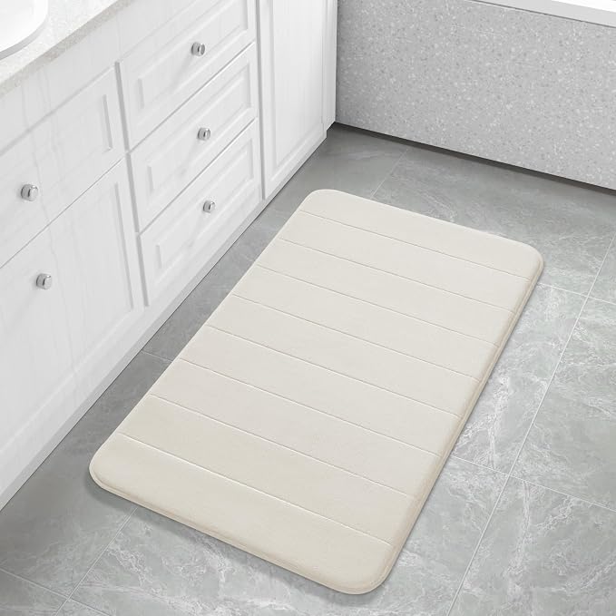 Yimobra Large Bath Mat 36"x24", Super Soft Quick Dry Memory Foam Bathroom Rug, Water Absorbent, Non Slip Backing Machine Washable for Tub Shower, Thick Comfort Support, Cream