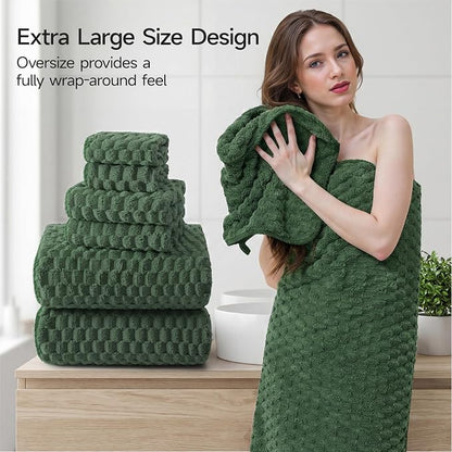REDKISS Olive Green Microfiber Towels Set of 6-35x70 Inches Oversized Bath Sheets, Extra Large Bath Towels Set of 6, Super Soft Quick Dry Lint Free Absorbent Waffle Microfiber Shower Towels