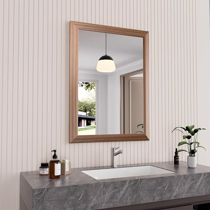 Bathroom Mirror for Wall, 24 X32 Inch (Walnut Wood Grain) | Metal Framed, HD Reflection, Anti-Rust, Hang Horizontally/Vertically, Suitable for Bedroom, Farmhouse, Bathroom, Entryway