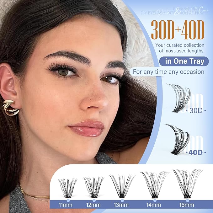 Lash Clusters 200pcs Individual Lashes 30D 40D Cluster Eyelash Extensions 11-16mm Eyelash Clusters Lash Extensions for Self Application (30D&40D, 0.07D, 11-16mm Refill)
