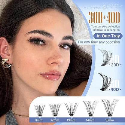 Lash Clusters 200pcs Individual Lashes 30D 40D Cluster Eyelash Extensions 11-16mm Eyelash Clusters Lash Extensions for Self Application (30D&40D, 0.07D, 11-16mm Refill)