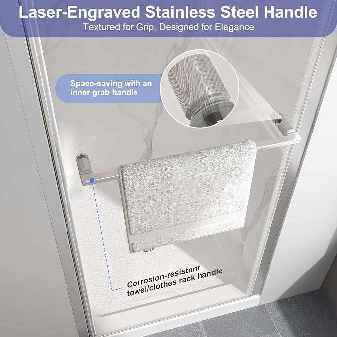 26"-28" W x 72" H Frameless Pivot Shower Door Brushed Nickel | 1/4"(6mm) SGCC Tempered Glass with Explosion-Proof Film &Nano Coating,Customizable Width