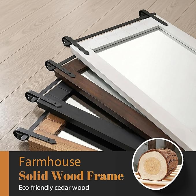 Besdomus Large Bathroom Farmhouse Mirror: 24"x36" Dark Brown Barn Door Solid Cedar Wood Frame Vanity Mirror - Wall Mounted Mirror for Hallway/Living Room/Bathroom - Rustic Decor for Fashion-Conscious