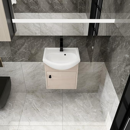 18" Floating Bathroom Vanity with Sink, 18inch Wall Mounted for Small Bathrooms, Soft-Close Door Cabinet with White Ceramic Basin & Waterproof Plywood, Modern Space Saving Vanity, 02318PLO