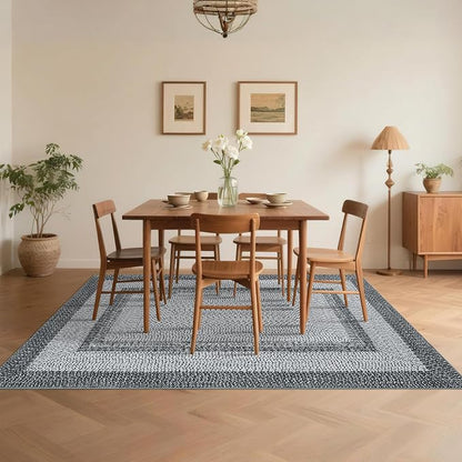 Printed Washable Area Rugs 9x12 Living Room Rug Modern Rugs for Bedroom Blue Rug Geometric Soft Large Area Rug Non Slip Throw Rugs Stain Resistant Carpet for Nursery Dining Room 9'x12' Grey