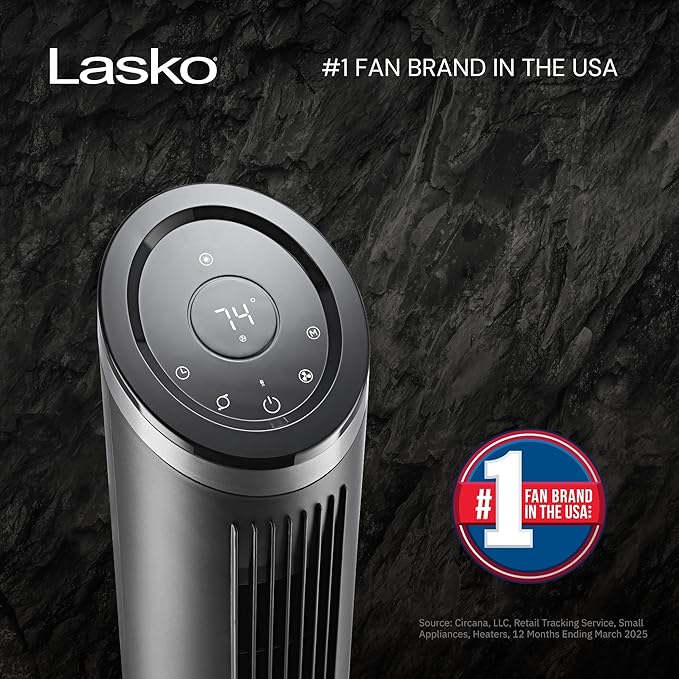 Lasko Apex Tower Fans Oscillating Quiet 42" - 29 ft/s Airflow, 28 dB, 90° Oscillation, 12H Timer, Air Filter for Hair & Dust, Remote, Black, Floor Fans for Home Bedroom, RST200