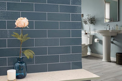 M S International Urbano Navy Glossy Mix Ceramic Subway Wall Tile for Bathroom, Kitchen Backsplash, Accent, and Shower - Sample