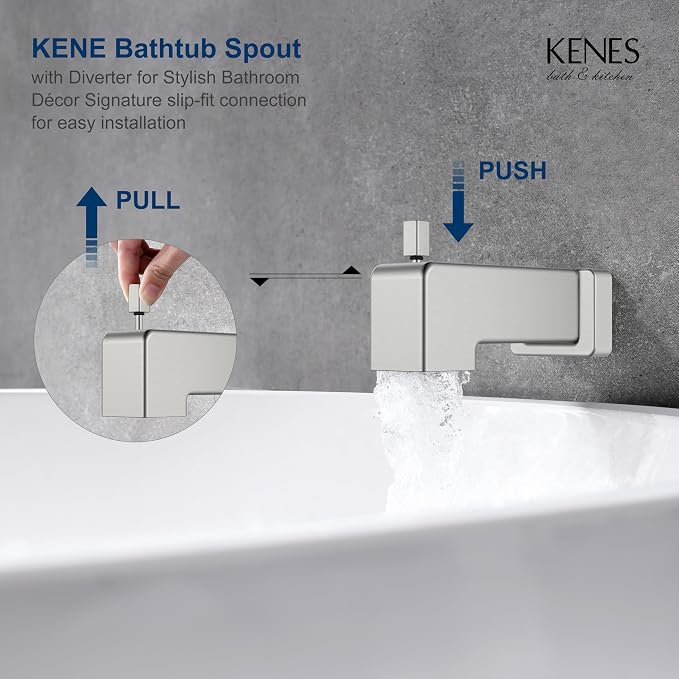 KENES Shower Set with Tub Faucet, Brushed Nickel Tub and Shower Trim Kit | Shower Faucet with 6-Inch Rain Shower Head, Square Shower System, Valve Included, Lead-Free cUPC & NSF Certified, Stainless