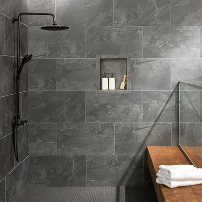 Palisade 17.5 in x 15.5 in Vinyl Shower Niche Cracked Slate/Urban Quarry | Waterproof Shower Insert