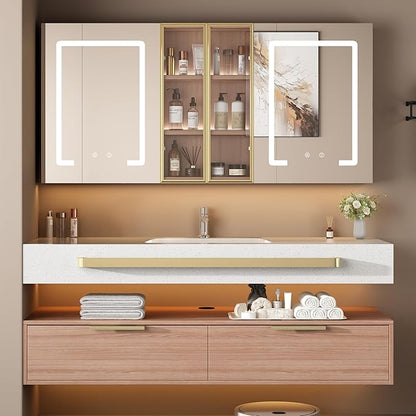 36-Inch Single Sink Vanity with Medicine Cabinet, Mirror Defogger, Wall Mounted Touch Dimming Floating Storage