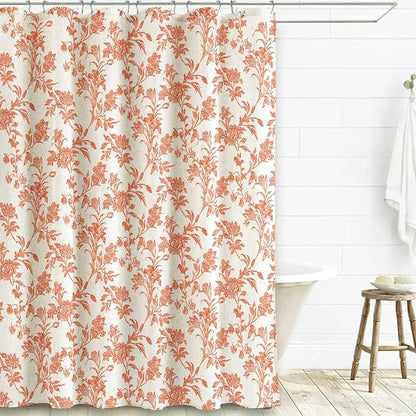 WOUVMA Orange Shower Curtain Floral Cotton Linen Cottagecore Shower Curtain for Bathroom 72" W x 72" L