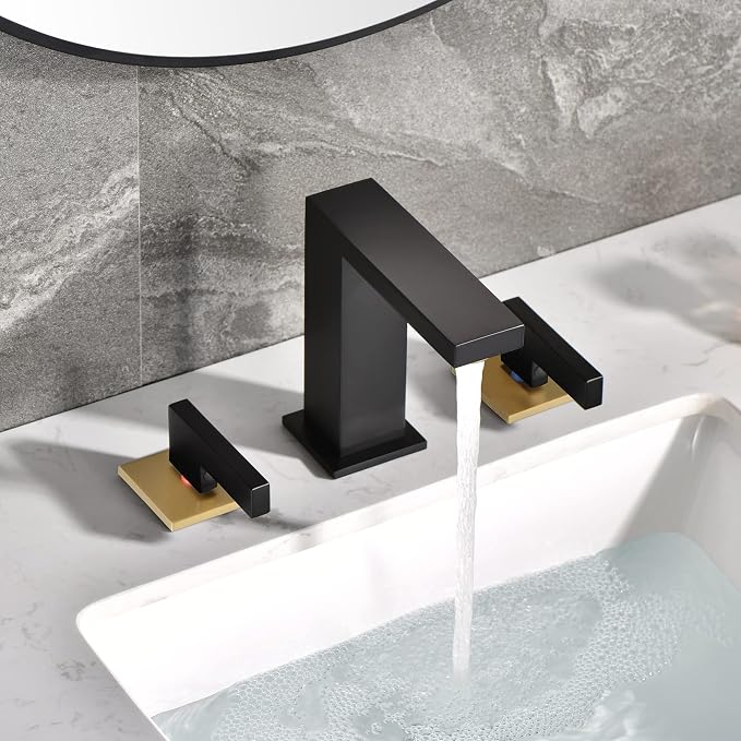 sumerain Widespread 8 inch Bathroom Faucet, Black Bathroom Sink Faucet, 3 Hole Bathroom Faucet