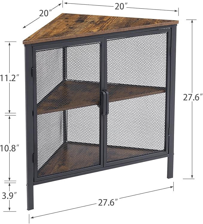 VECELO Corner Cabinet/Table, 3-Tier Shelves with Protection Door, Metal Frame Storage Shelf Organizer for Small Space, Living Room, Kitchen, Bathroom