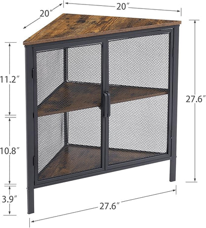 VECELO Corner Cabinet/Table, 3-Tier Shelves with Protection Door, Metal Frame Storage Shelf Organizer for Small Space, Living Room, Kitchen, Bathroom