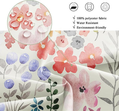 Narrow Small Stall Floral Flower Cute Colorful Bathroom Shower Curtain Set | 54"W x 78"H Plants Botanical; waterproof HD print, quick-dry fabric with 12 hooks for easy hanging.
