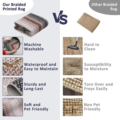 Imitation Braided Collection-Print Washable Runner Rug 2x8 Non Slip Bathroom Rug Bordered Soft Farmhouse Throw Rugs Kitchen Runner Stain Resistant Carpet for Hallway Entryway Rugs