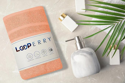 Looperry 6 Pack Small Bath Towel Set - 100% Cotton 23x46 Shower Towels in 450 GSM. Lightweight & Absorbent Quick Dry Gym Towel for Showering, Pet Drying, Spas & Salons. Terry Ringspun Towels (Peach)