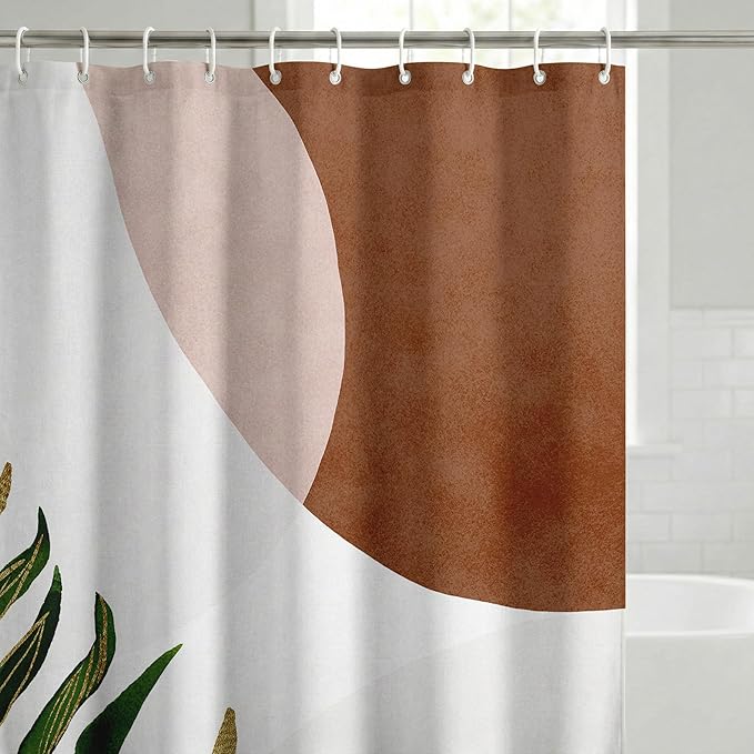 Americanflat 71x74 Boho Shower Curtain - Water-Resistant Long Shower Curtain with Durable Metal Grommets and 12 Hooks - 100% Polyester - Terracotta, Forest Green, Olive Green, Cream and Soft Pink