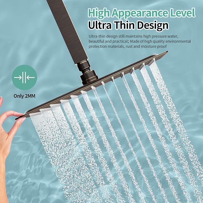 SR SUN RISE 12 Inch Brass Rain Shower Head Oil Rubbed Bronze High Pressure Rainfall Showerhead Water Saving