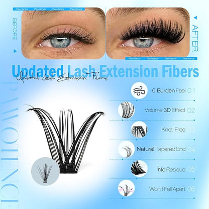 Lash Clusters Kit 40D 60D Lash Extension Kit 10-18mm Cluster Eyelash Extension Kit Individual Lashes 280pcs Eyelash Clusters with Lash Bond and Seal, Lash Tweezers for Self Use