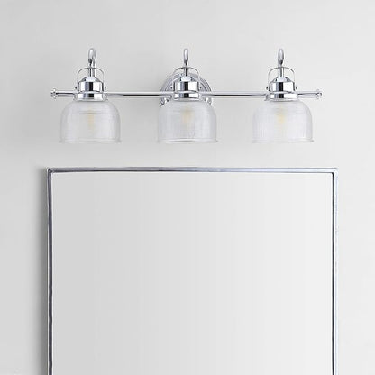 JONATHAN Y 25.25" Chrome Modern Bathroom Vanity Light, 3-Light LED Wall Sconce, Clear Glass Bell Shade for Mirror Hallway Kitchen, ETL Listed, LED Bulb Included (JYL7409A)