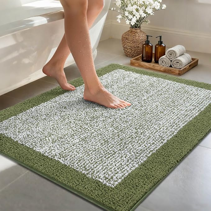 48x32 Large Bathroom Rugs Washable Non Slip, Olive Green Bath Mat for Bathroom Floor Tub, Soft Absorbent Quick Dry Mats for Shower, Bathtub,Home Decor