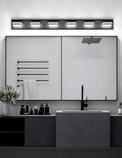 VOLISUN Modern Bathroom Vanity Light Fixtures (6-Light, 48-Inch), 5CCT Dimmable Lighting Fixtures Over Mirror, 360 Rotatable Head, Black LED Vanity Lights
