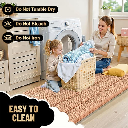 OLANLY Thick Bathroom Rugs 30x20, Soft Chenille Striped Bath Rugs, Peach | Rubber Backing, Machine Wash, Extra Absorbent Bath Mats for Bathroom Floor, Tub and Shower, Home Decor Accessories