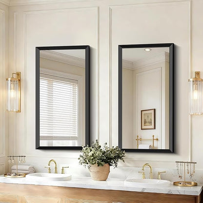 Black Bathroom Mirror 20 x 40 Inch Rectangle Wave Beveled Frame for Wall Bathroom Vanity Mirror for Over Sink, Tempered Glass,for Entryway Hangs, Bathroom Living Room Horizontal or Vertical