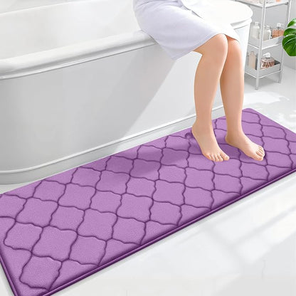 OLANLY Memory Foam Bath Mat Rug 59x20, Ultra Soft and Absorbent Bathroom Rugs, Non-Slip, Comfortable, Machine Washable Bath Carpet for Bathroom Floor, Tub, Shower and Home Decor Accessories, Lavender
