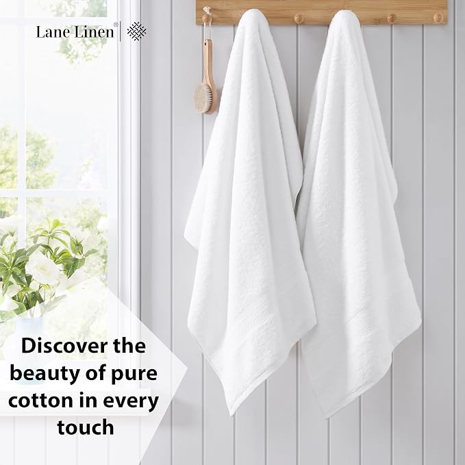 LANE LINEN Bath Sheet Set 2 Pack Oversized Soft Absorbent Quick Dry - White | Cotton Bath Sheets - Oversized & Roomy, Lightweight & Breathable, Fade-Resistant Color, Classic Terry Weave, Densely Woven