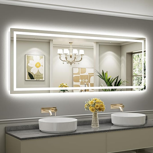 84x32 Inch LED Bathroom Mirror with Lights, Backlit & Front Lit, Anti-Fog Lighted Bathroom Vanity Mirror for Wall, Memory Function, Dimmable, HD Tempered Glass, Shatter-Proof
