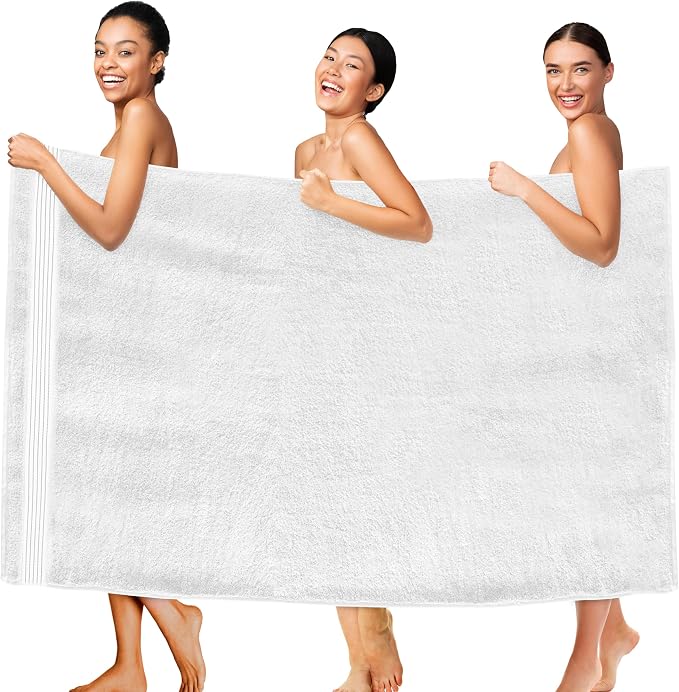 Elegant Comfort Premium Super Soft Highly Absorbent 1 Piece Oversized Bath Sheets - 40" x 80" inch, Luxurious Hotel Spa Quality 100% Turkish Cotton Extra Large Bath Towels for Adults, White/Gray