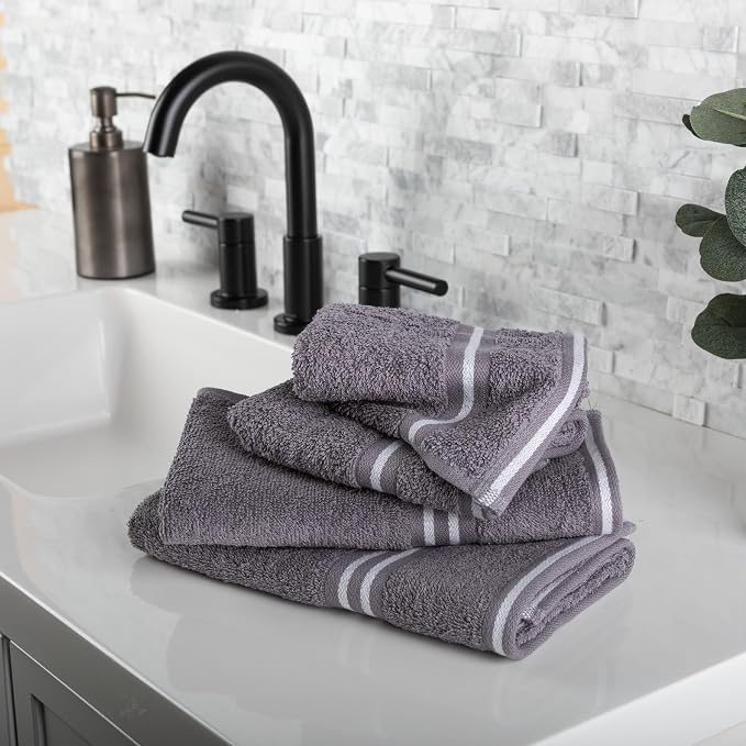 Lavish Home 8PC Bathroom Towels Set - 575GSM 100% Cotton Bathroom Essentials with 2 Bath Towels, 2 Hand Cloths, 2 Wash Cloths, and 2 Fingertip Fabric for Shower, Gym, Dorm and Spa (Silver)