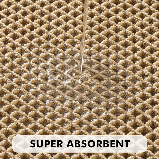 MIULEE Set of 2 Waffle Bathroom Rugs Bordered Bath Mat Brown 18x30 Inch | Non Slip, Super Absorbent, Washable, Ultra Soft, Rubber Backed Bath Rugs for Bathroom Floor Tub and Shower, Boho Decor