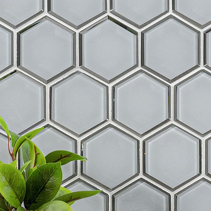 MSI Ice Hexagon Beveled Glass Mesh-Mounted Mosaic Tile for Bathroom, Kitchen Backsplash, Accent Wall Tile, and Shower Wall Tile