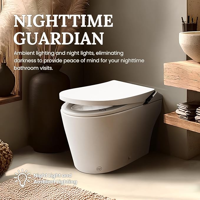 Smart Toilet with Heated Seat & Auto-Flush System - Foot Sensor Control, Adjustable Wash Modes, Built-In Water Tank (No Water Pressure Limits) for All Homes