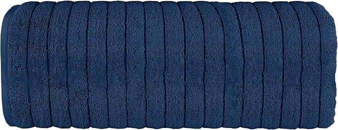 Elegant Comfort 100% Turkish Cotton Corduroy Ribbed Luxury Jumbo Bath Towel Ultra Soft - 35 x 70 Inch - Luxury Spa Premium Hotel Quality Highly Absorbent and Quick Dry Large Bath Towel, Navy