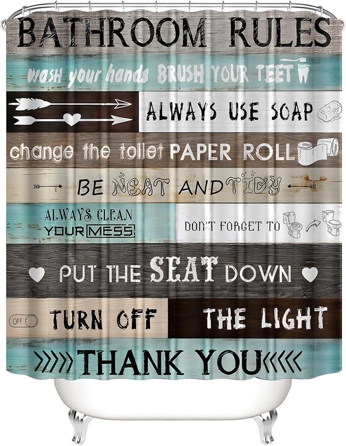 AZHM Inspirational Quotes Shower Curtain Set for Bathroom 4 Pcs Brown Teal Patchwork Design Bathroom Accessory Decor Sets with Shower Curtain and Rugs