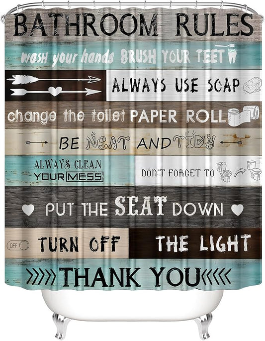 AZHM Inspirational Quotes Shower Curtain Set for Bathroom 4 Pcs Brown Teal Patchwork Design Bathroom Accessory Decor Sets with Shower Curtain and Rugs