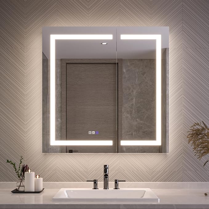 Neftis 36x36 Medicine Cabinet with Lights & Magnifier & Mirrors, GFCI Outlet, Soft-Closed Hinges, Front&Backlit, Anti-Fog, Dimmable&Tunable, Sensor Lights, Recessed/Surface, Adjustable Shelves