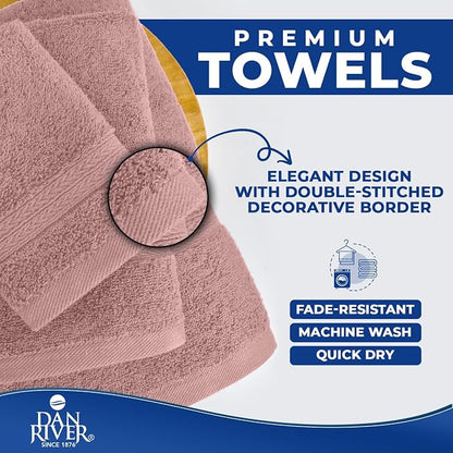 DAN RIVER 8 Piece Luxury Bath Towels for Bathroom, Towel Set, Dusty Rose | 2 Bath towels, 2 Hand towels, and 4 Wash Cloths, 600 GSM 100% Ring Spun Cotton, Highly Absorbent, Gym, Hotel, guest, and Spa