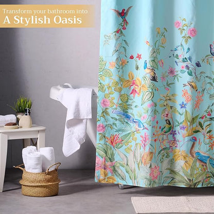 Maison d' Hermine Shower Curtain 100% Cotton One Panel 70"x72" Washable Fabric Shower Curtains for Bathroom, Easy Hanging with 12 Button Holes - Home Hotel Spa Easter Gifts (Paradisio)