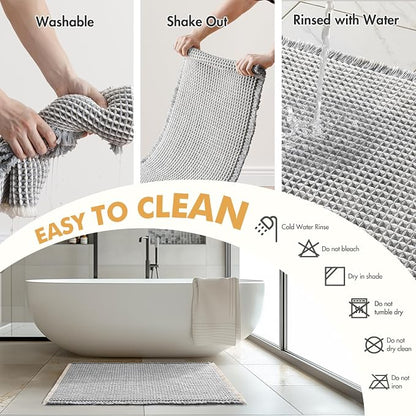 MIULEE Set of 2 Waffle Bathroom Rugs LightGrey&Cream Bath Mat 18x30 Inch | Non Slip, Super Absorbent, Washable, Ultra Soft, Rubber Backed Bath Rugs for Bathroom Floor Tub Shower, Boho Decor