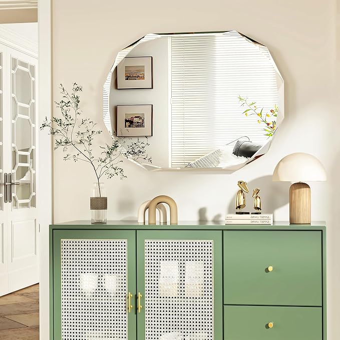 24x36 Inch Bathroom Mirrors for Over Sink, Round Frameless Mirrors for Wall | Beveled Bathroom Mirror, Bathroom Vanity Circle Mirror for Bedroom Living Room Entryway Home Decor