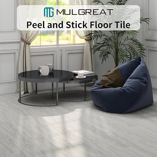 MULGREAT Peel and Stick Floor Tile, 54 Sq.Ft Self Adhesive Vinyl Flooring Plank, 36 Pieces Waterproof Heavy Duty Wood Grain Tiles, 36"x6" DIY Planks for Laundry Kitchen Bathroom Apartment Grey