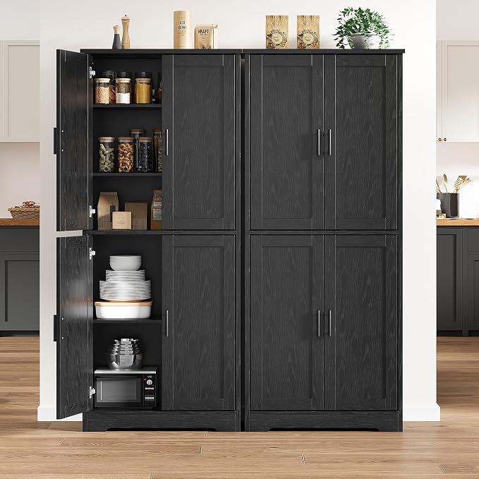 Garvee Kitchen Pantry Cabinet, 70 Inch Tall Storage Cabinet | with Doors and Adjustable Shelves, Freestanding Wooden Classic Cupboard for Living Room, Dining Room, Bathroom