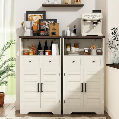 ChooChoo Farmhouse Storage Cabinet, Bathroom Floor Cabinet with Doors and Drawers, Kitchen Pantry Cabinet for Living Room, Laundry, White